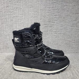 Sorel Whitney Womens Size 5.5 Black Patent Leather Lace Up Snow Boots. NEW